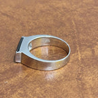 Vintage Modernist 925 Solid Silver Square Black Gemstone Ring - Size M