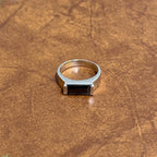 Vintage Modernist 925 Solid Silver Square Black Gemstone Ring - Size M