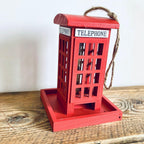 Red Wooden Telephone Bird Box Vintage Style Hanging Bird Feeder 20cm