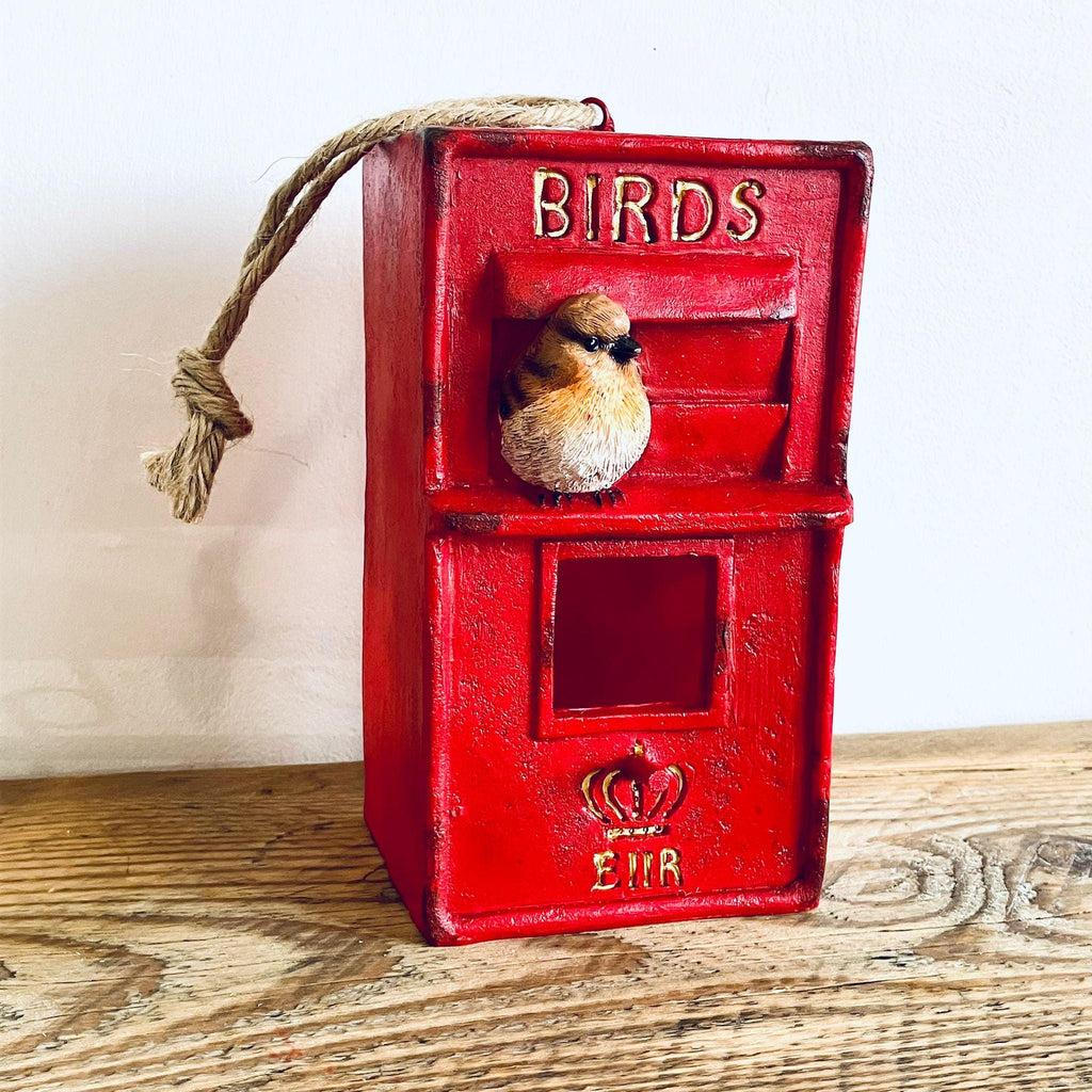 Vintage Style Painted Bird Box Post Box Hanging Bird Feeder Red