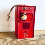 Vintage Style Painted Bird Box Post Box Hanging Bird Feeder Red