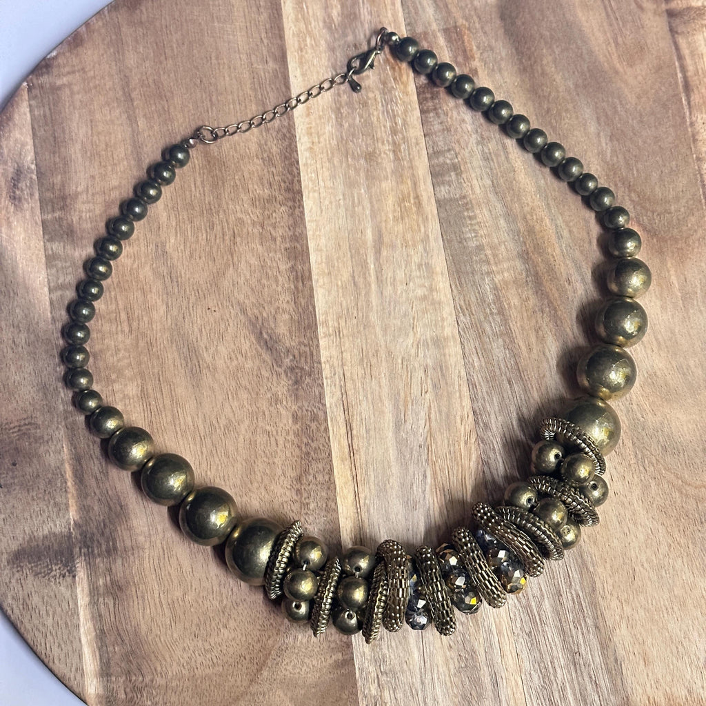 Vintage Chunky Metallic Bronze Tone Beaded Necklace Tribal Costume Jewellery
