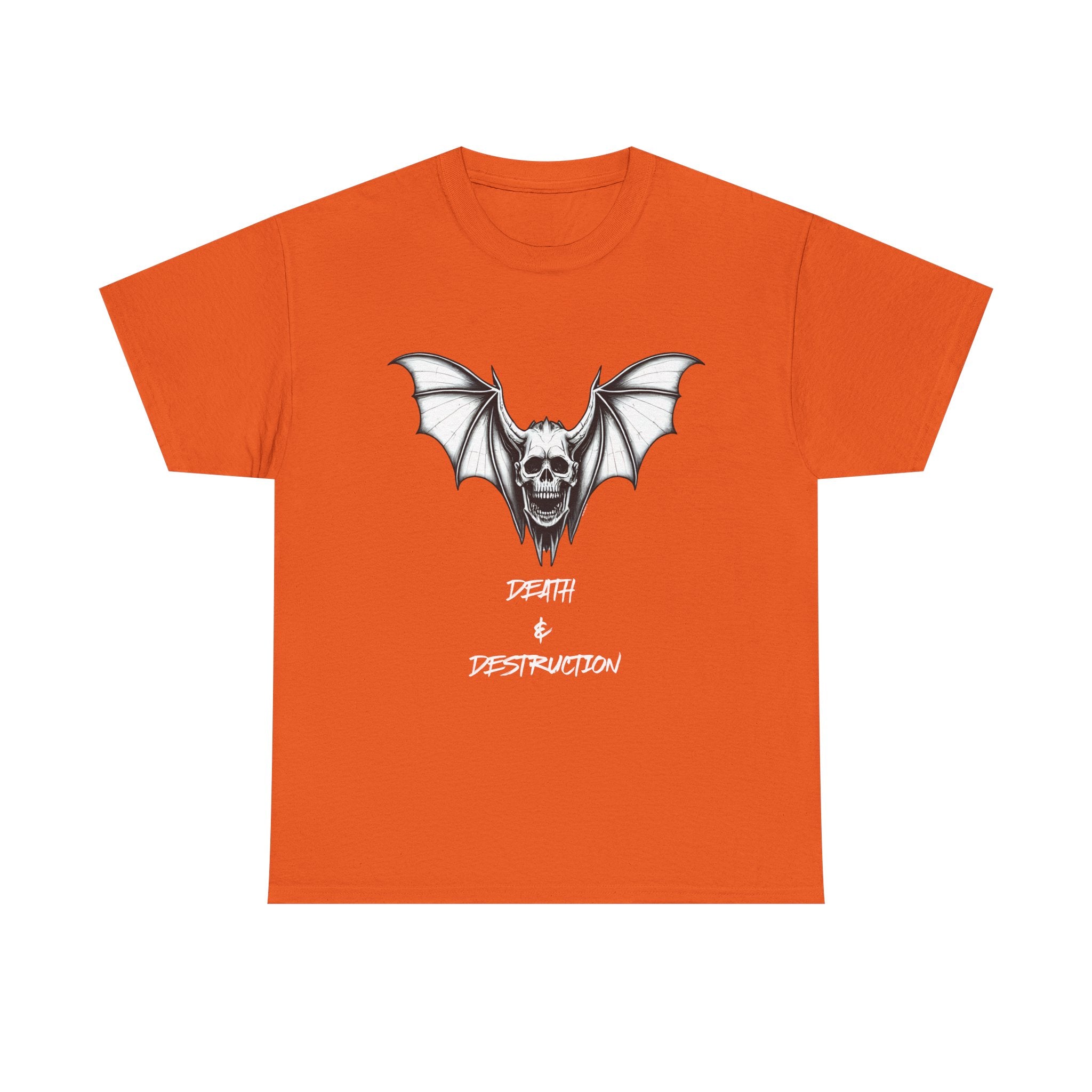 Death & Destruction Bat Skull Printed T-Shirt 100% Cotton Goth Biker Halloween Tee