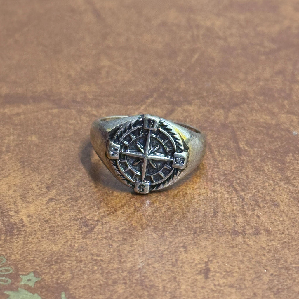 Vintage Compass Ring Silver Tone Traveller Goth Costume Jewellery Gift - Size V