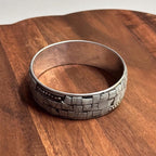Vintage Wall/Tile Patterned Grunge Punk Metal Bangle Bracelet Silver Grey