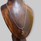 Vintage Coloured Gemstone Teardrop Pendant Necklace Mixed Stone Snake Chain
