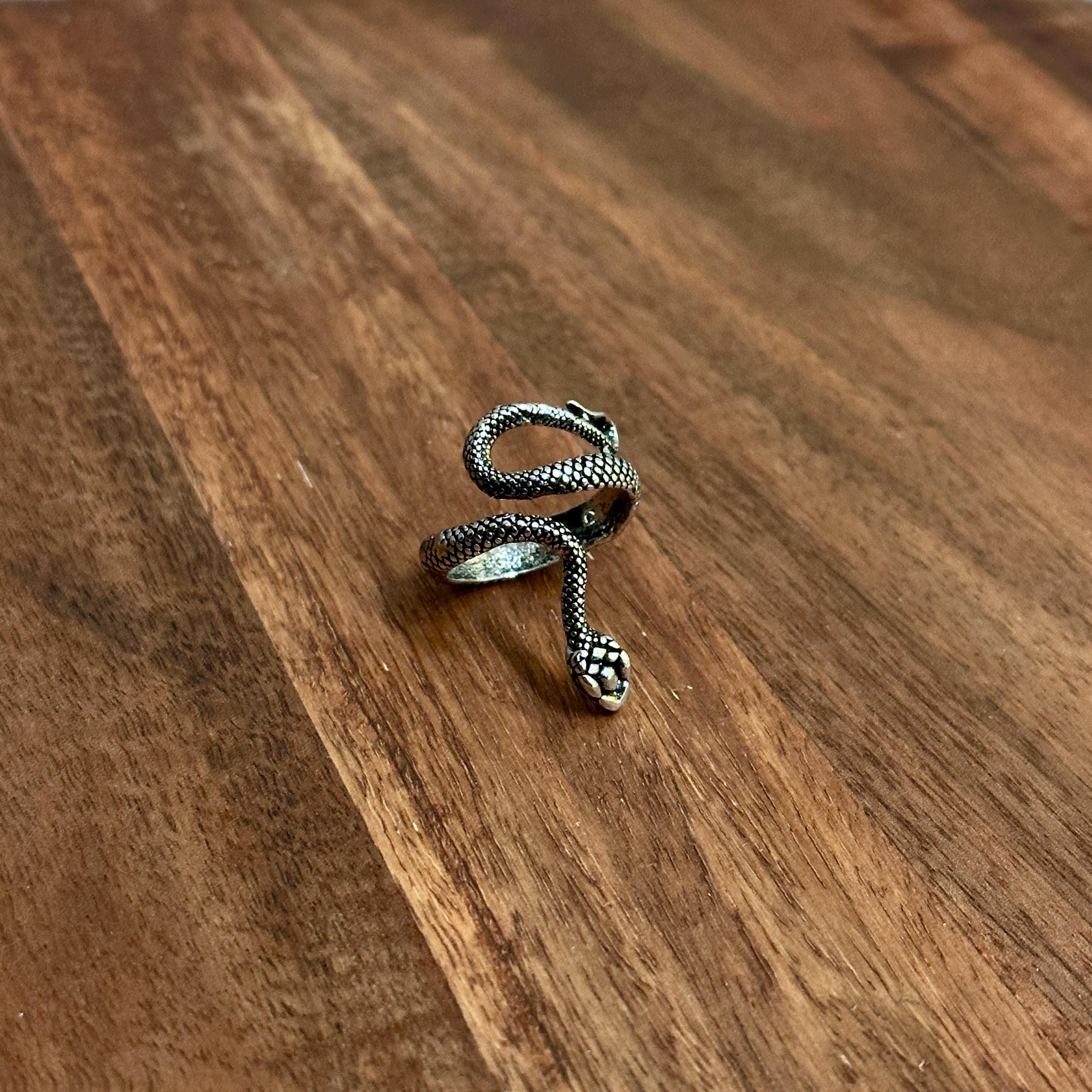 Unique Intricate Gothic Snake Ring Silver Tone Adjustable - Size K