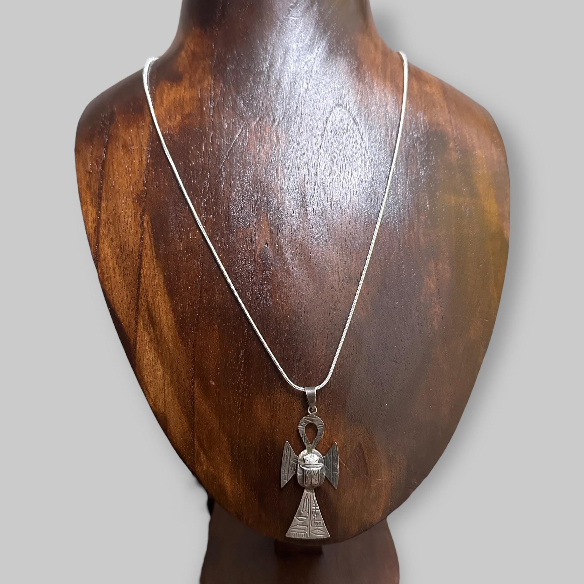 Vintage Unique Aztec Angel Pendant Necklace Hieroglyphic Lucky Gift