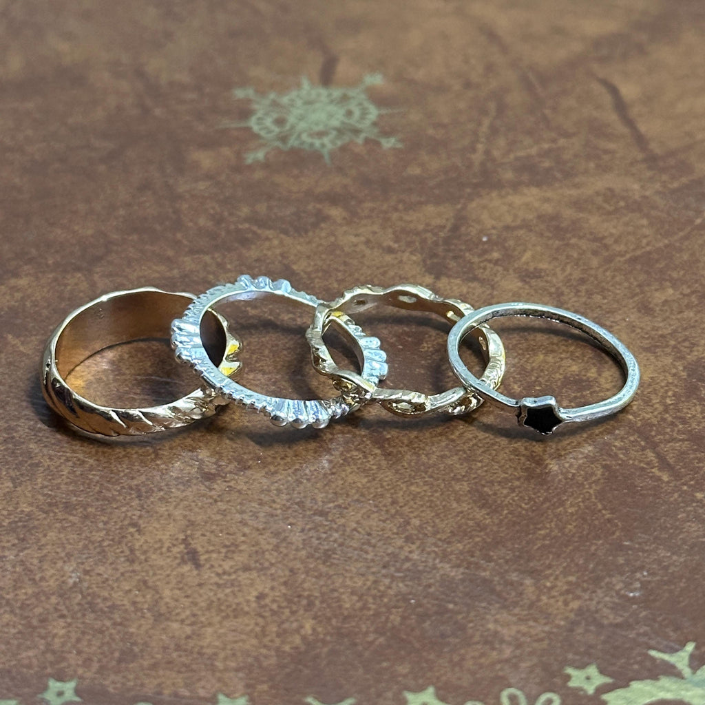 Vintage Costume Ring Bundle Silver/Gold Tone Stackable Rings Collection 4 Pieces - Size P 1/2