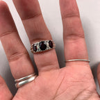 Vintage 925 Sterling Silver Garnet Trilogy Ring - Q