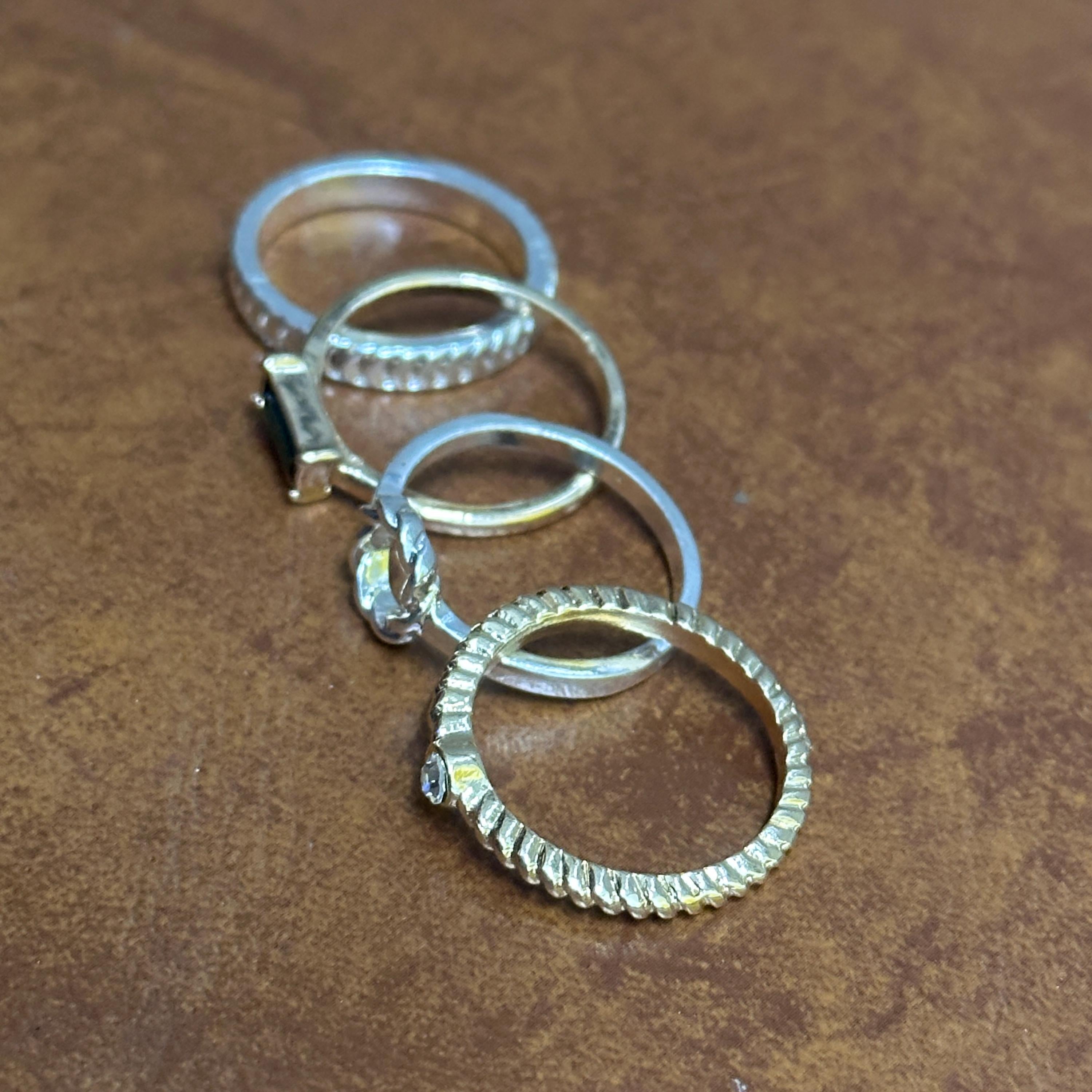 Vintage Unique Stackable Evening Ring Collection Silver/Gold Tone Ring Bundle 4 Pieces - Size S - S