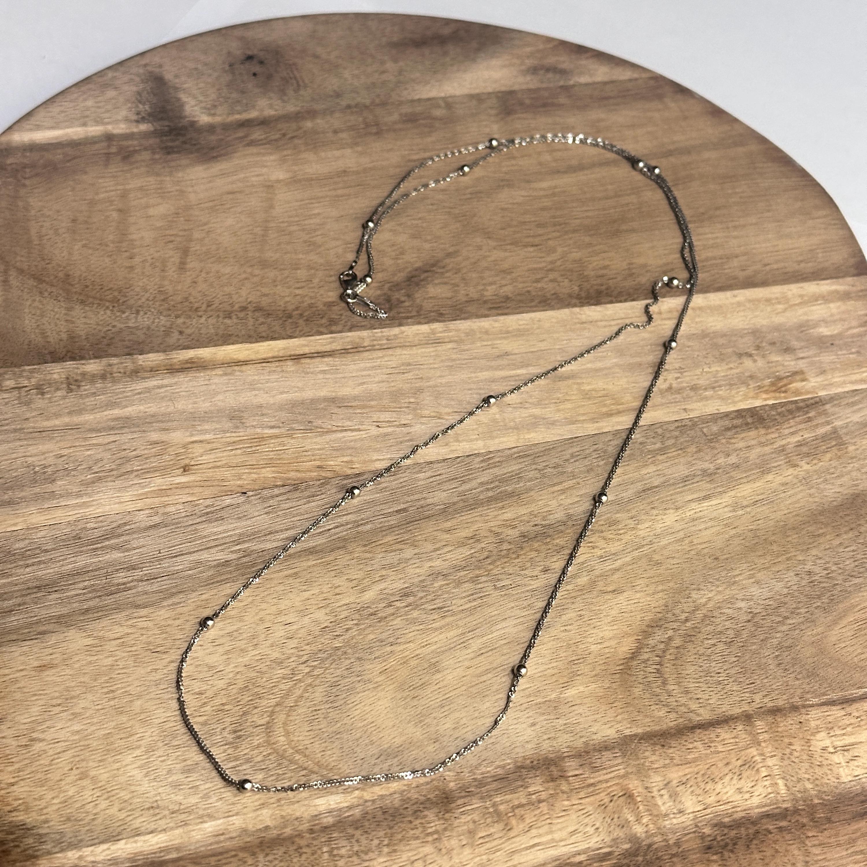Vintage Mid-Century Long Delicate Sterling Silver Drop Beaded Necklace