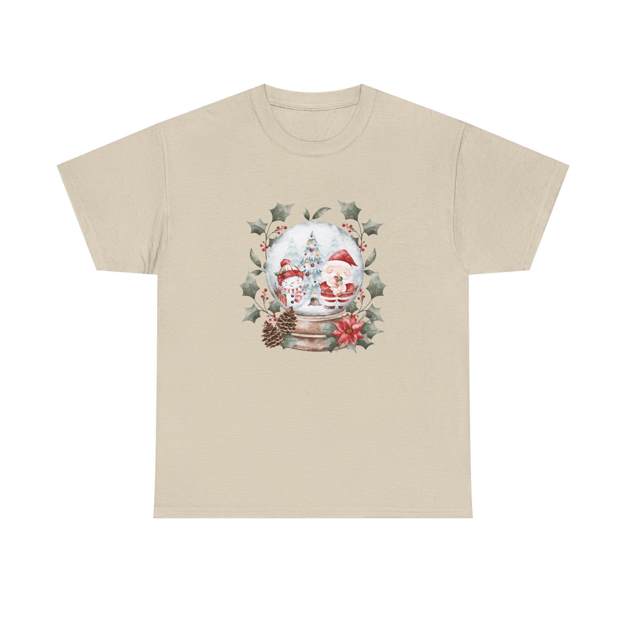 Christmas Snow Globe Printed T-Shirt 100% Cotton Novelty Santa Snowman Xmas Tee Gift