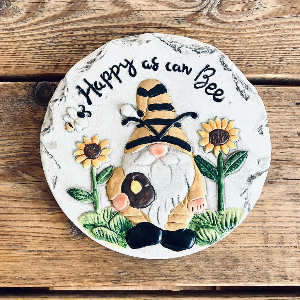 Novelty Painted Garden Gnome Stepping Stone Decoration Happy As Can Be Quote Heavy Weight