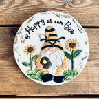 Novelty Painted Garden Gnome Stepping Stone Decoration Happy As Can Be Quote Heavy Weight