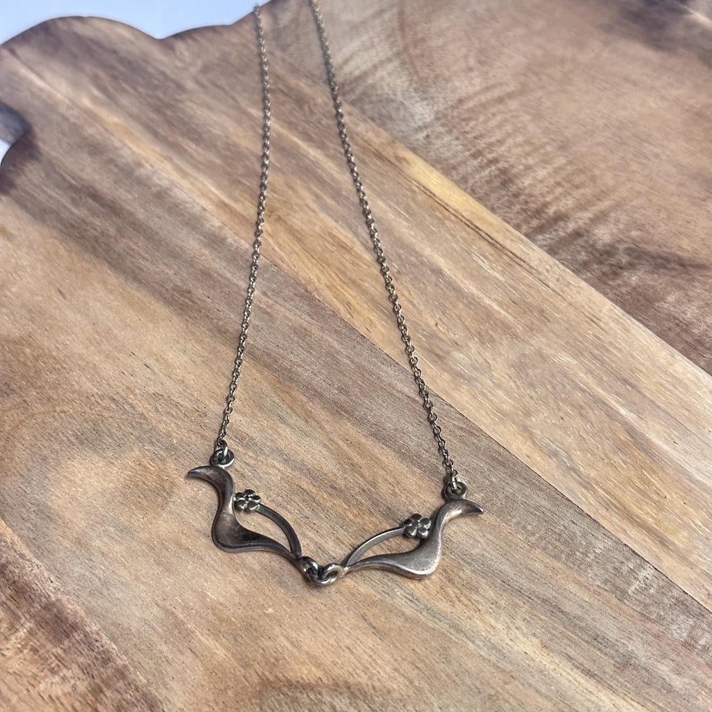 Vintage Mid-Century Split Floral Leaf 925 Sterling Silver Pendant Necklace Unique Gift