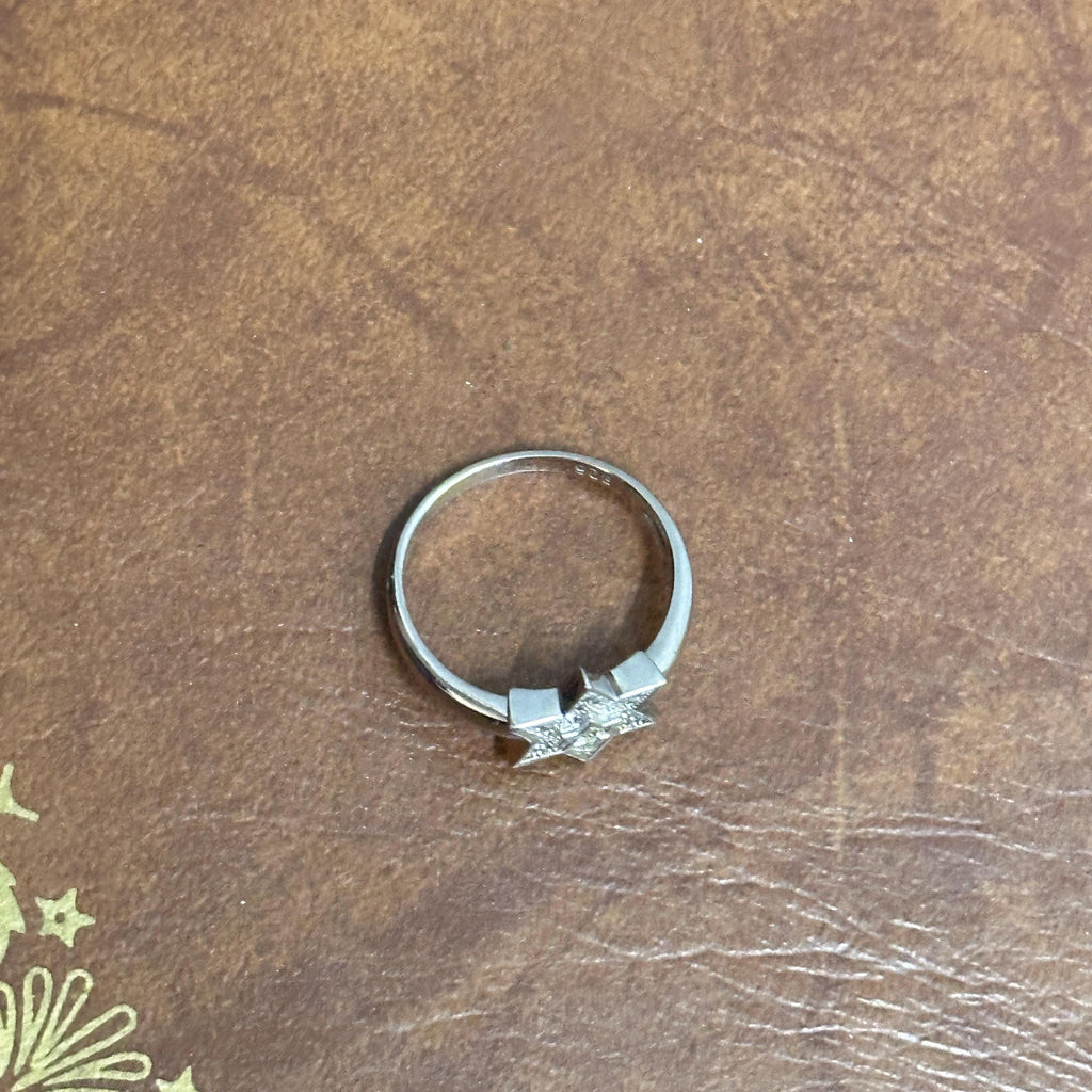 Vintage 925 Solid Silver Clear Diamanté Cluster Star Ring - Size Q