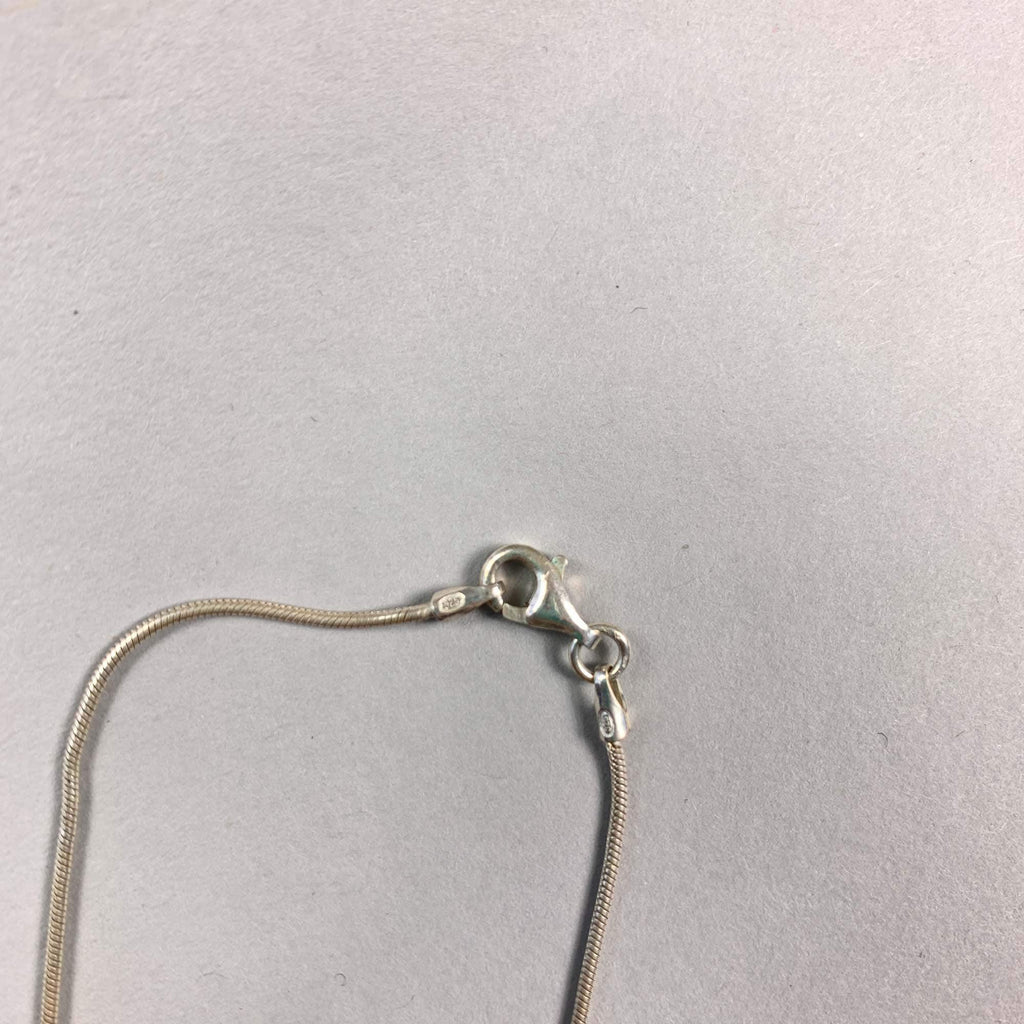 Vintage 925 Sterling Silver Labradorite Square Pendant & Snake Chain Necklace