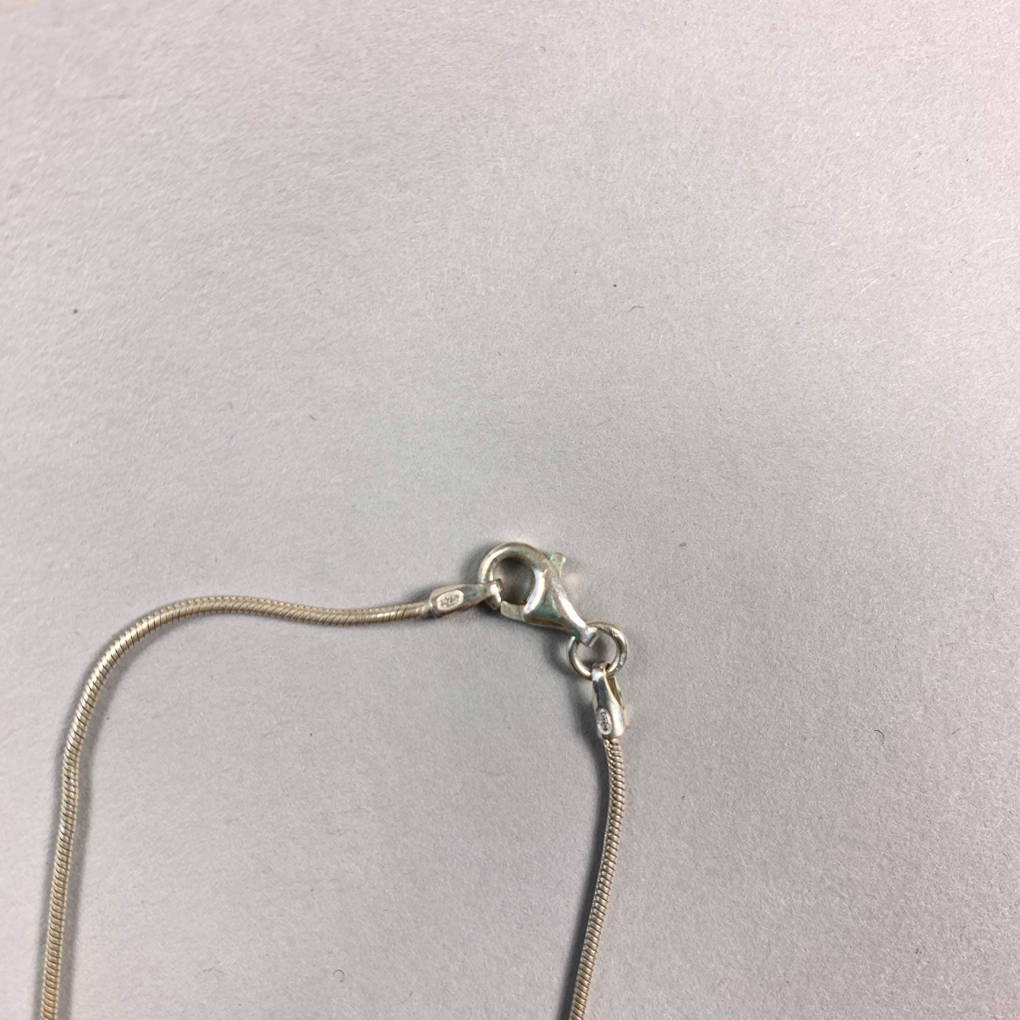 Vintage 925 Sterling Silver Labradorite Square Pendant & Snake Chain Necklace