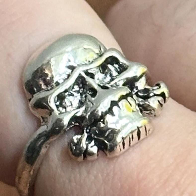 Old Skool Gothic Biker Skull & Crossbones Statement Ring Silver Tone Halloween Pirate Ring - Various