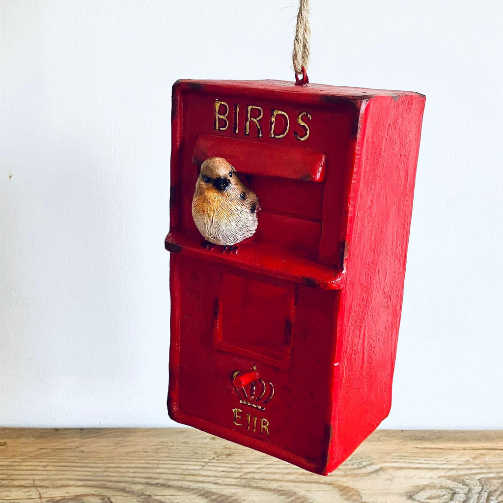 Vintage Style Painted Bird Box Post Box Hanging Bird Feeder Red