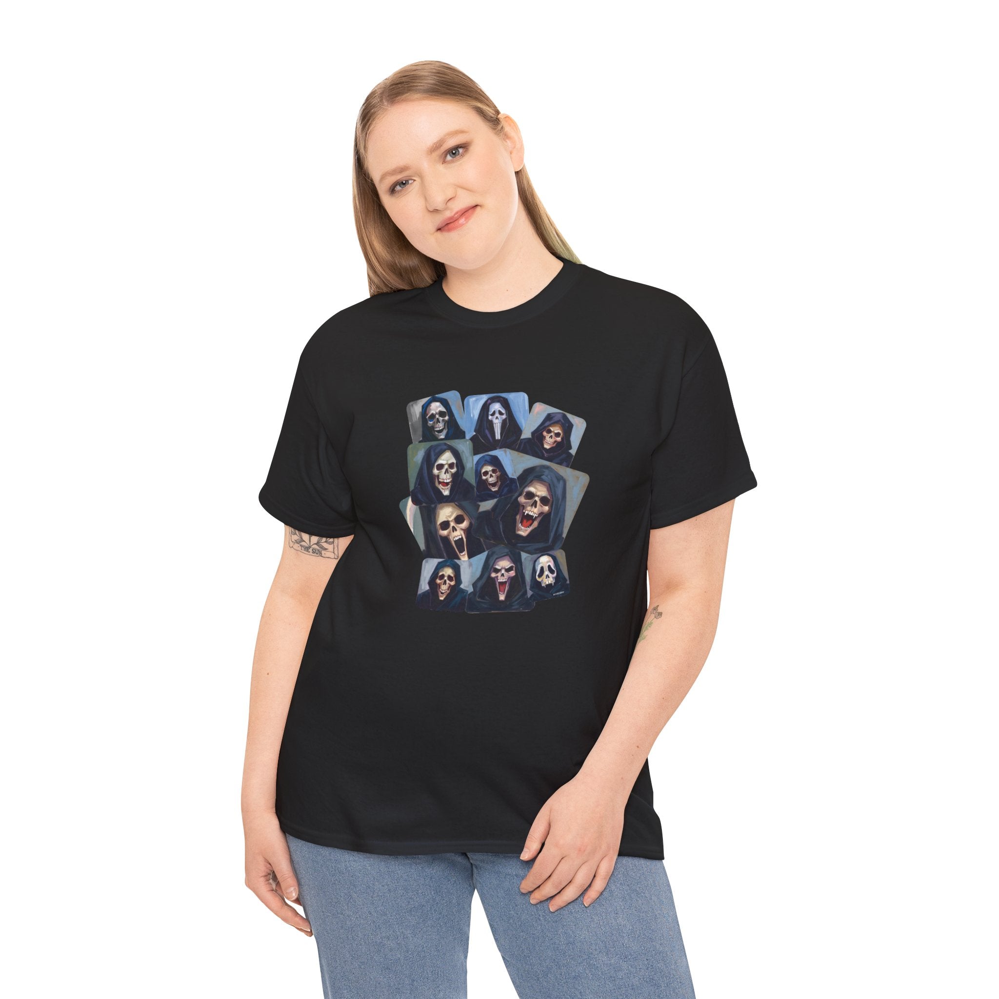 Grim Reaper Collage Printed T-Shirt 100% Cotton Novelty Scary Halloween Death Tee