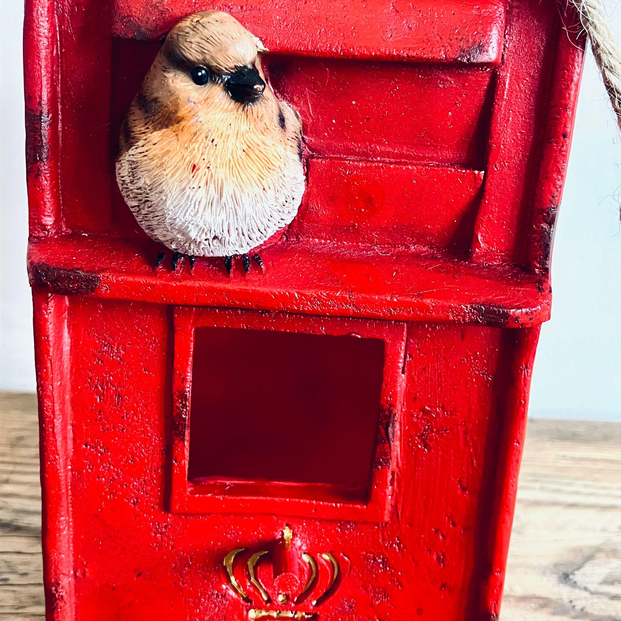 Vintage Style Painted Bird Box Post Box Hanging Bird Feeder Red