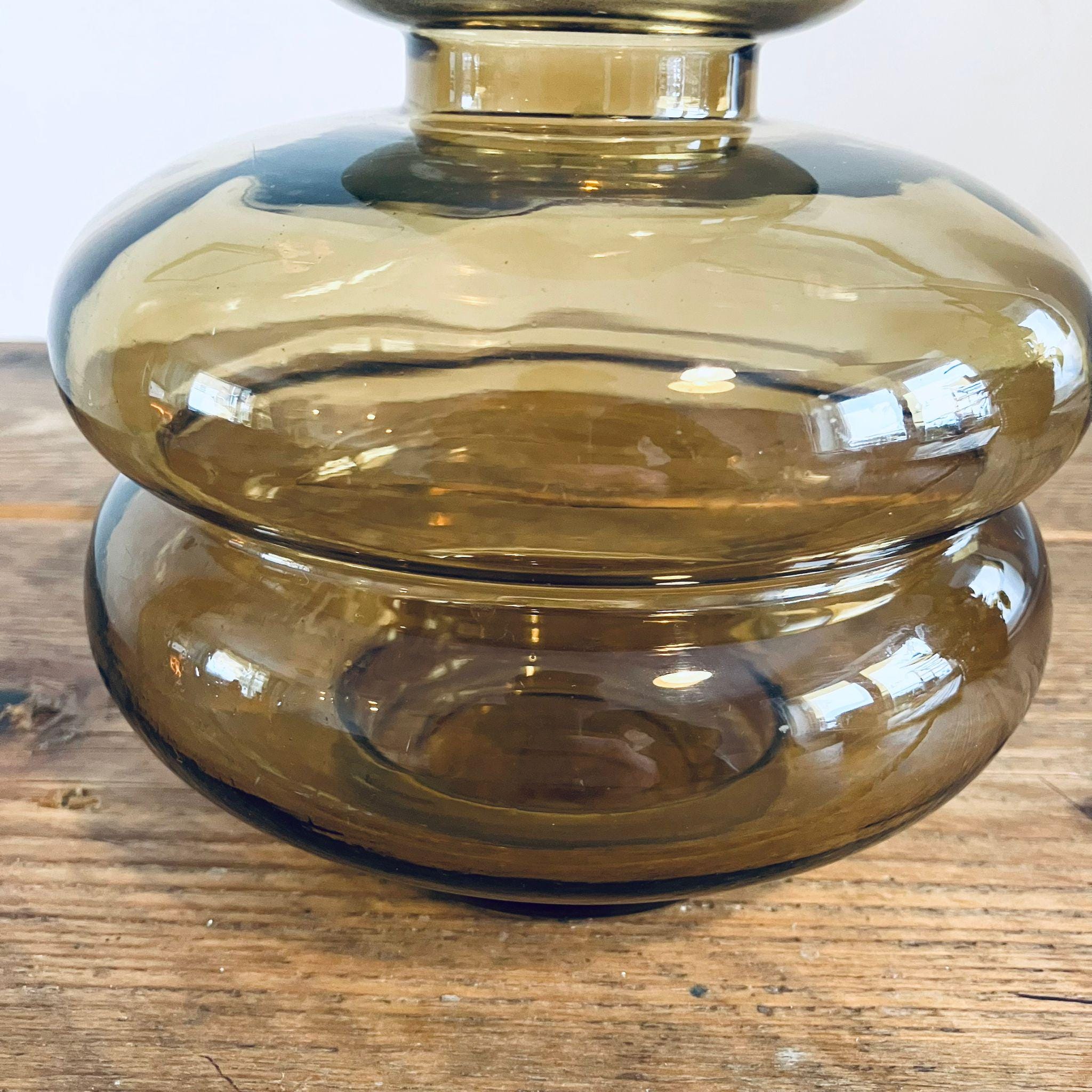 70s Inspired Glass Tubular Vase Dark Yellow Brown Retro Gift 20cm