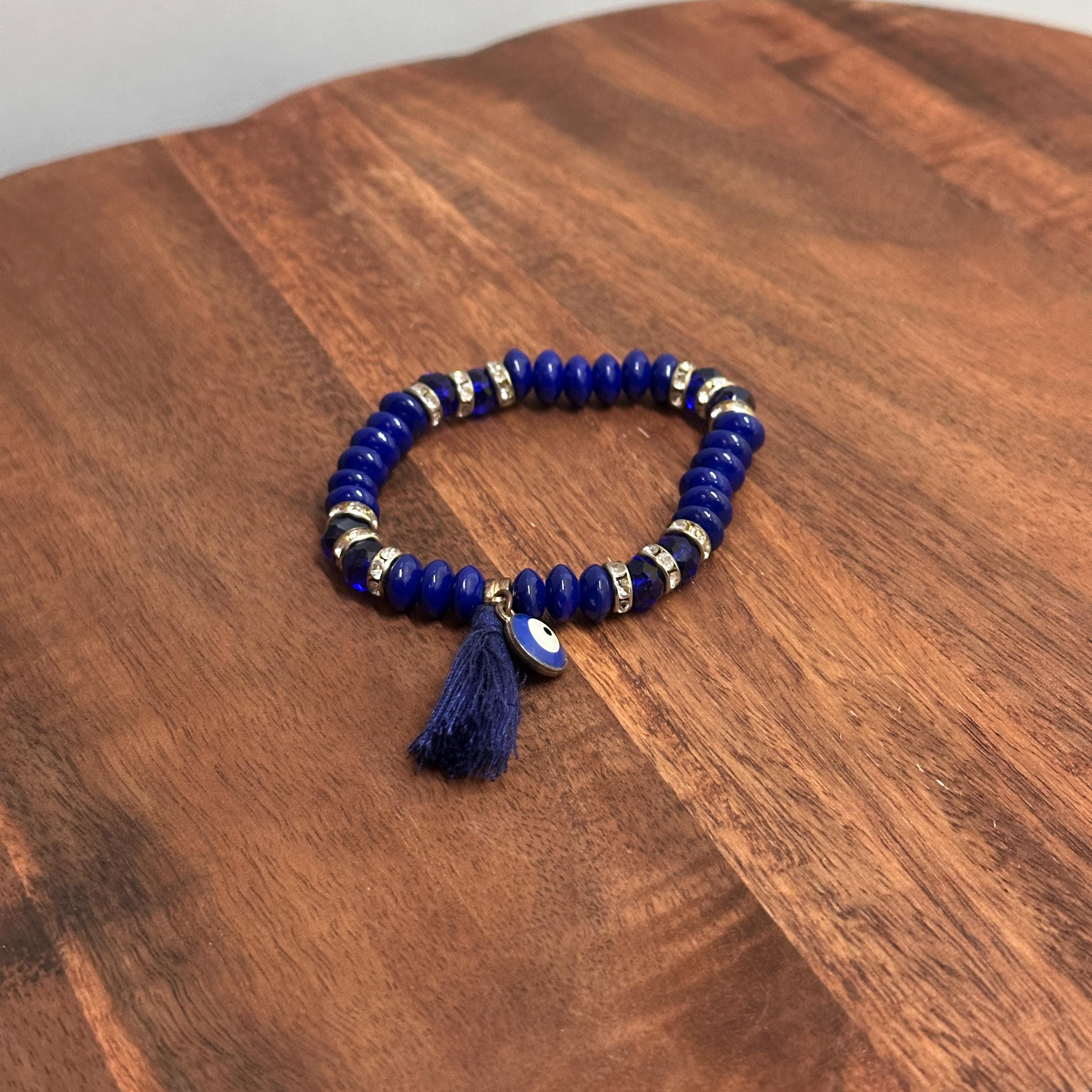 Vintage Handmade Blue Turkish Evil Eye Beaded Bracelet Unique Gift