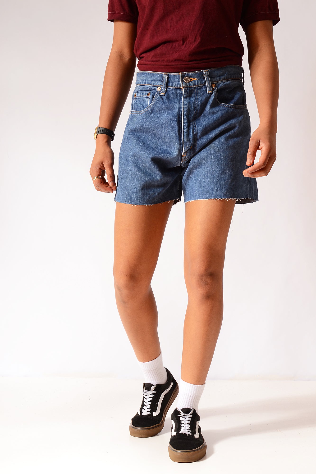 Vintage Levi's Raw Cut Denim Shorts Dark Blue