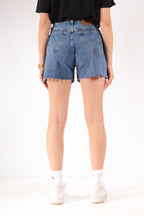 Vintage Lee Raw Cut Denim Shorts Mid Blue