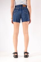 Vintage Lee Raw Cut Denim Shorts Dark Blue