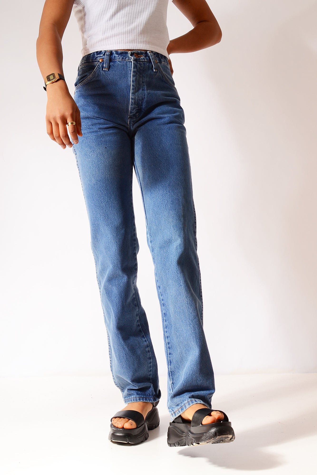 Vintage Wrangler Straight/Tapered Mom Jeans Mid Blue
