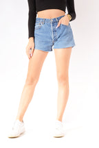 Vintage Levi's Raw Cut Denim Shorts Mid Blue