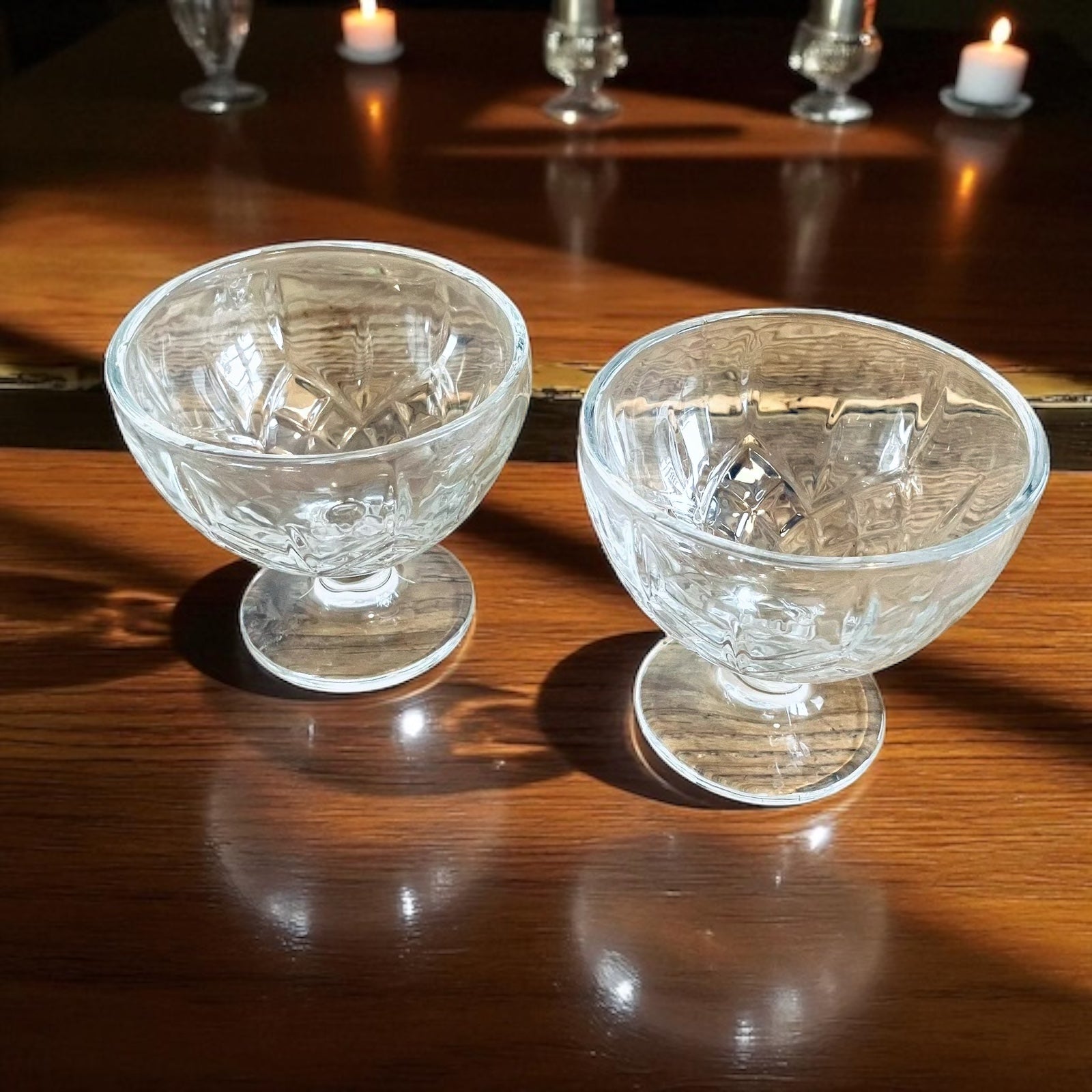 Pair Of 80s Retro Glass Ice Cream Dessert Bowls Gift 10cm