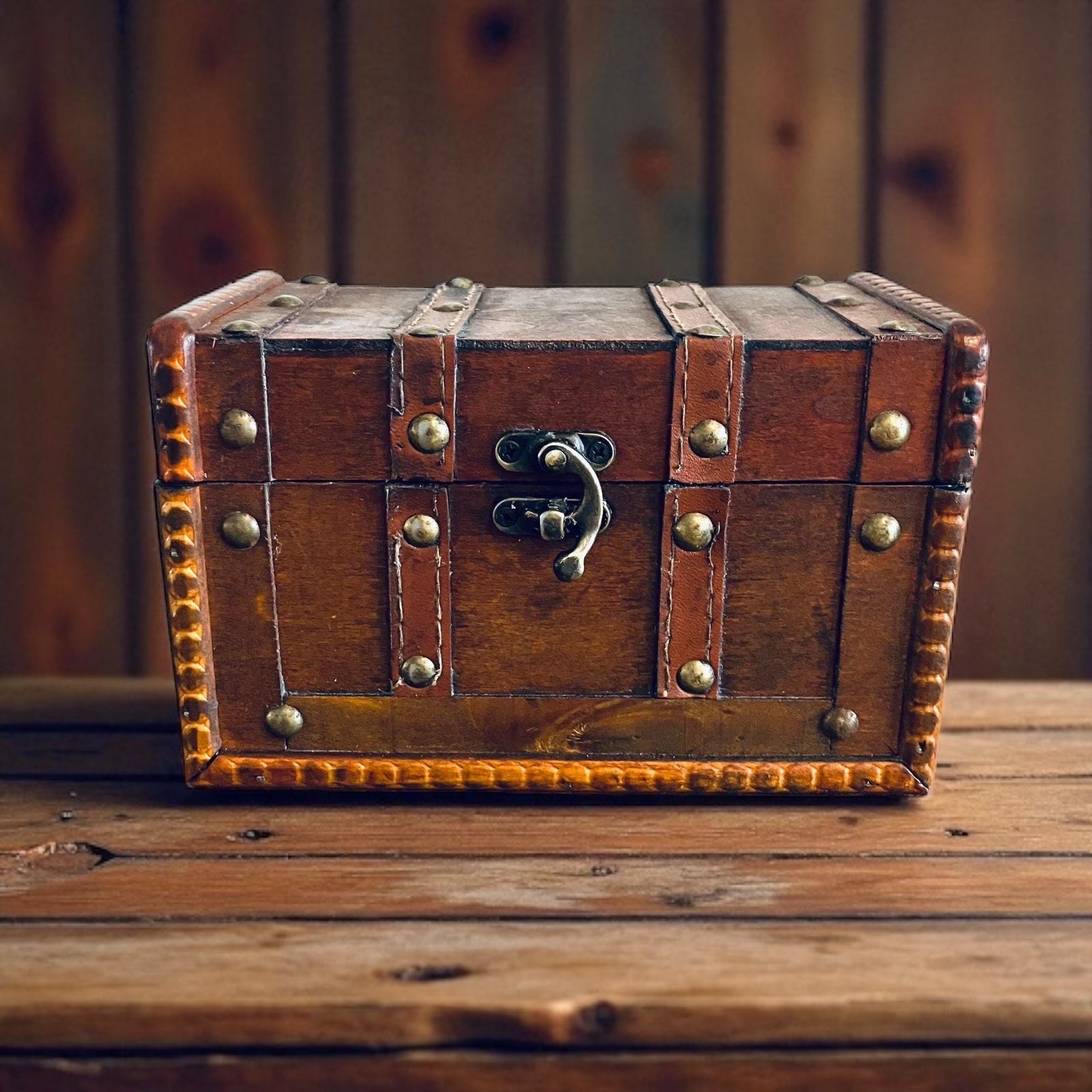 Vintage Style Small Wooden Treasure Chest Trinket Jewellery Smoking Cigar Box Gift