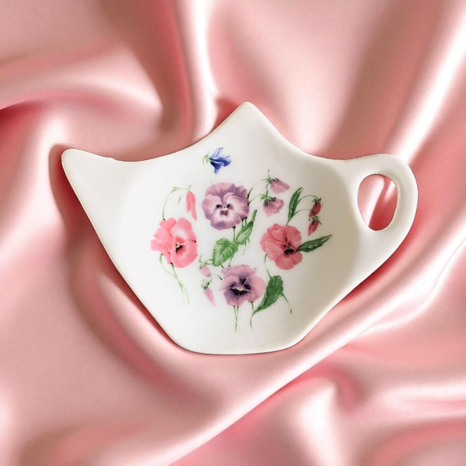Vintage Style Crawford & Kent Floral Teabag Holder Spoon Rest Gift