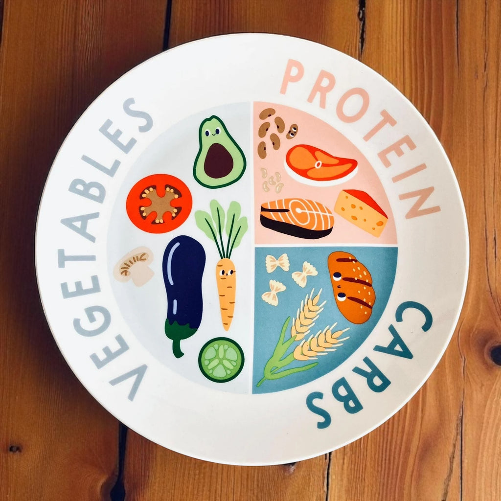 Novelty Printed Plate Protein Carbs Vegetables Unique Homeware Dining Gift 23cm