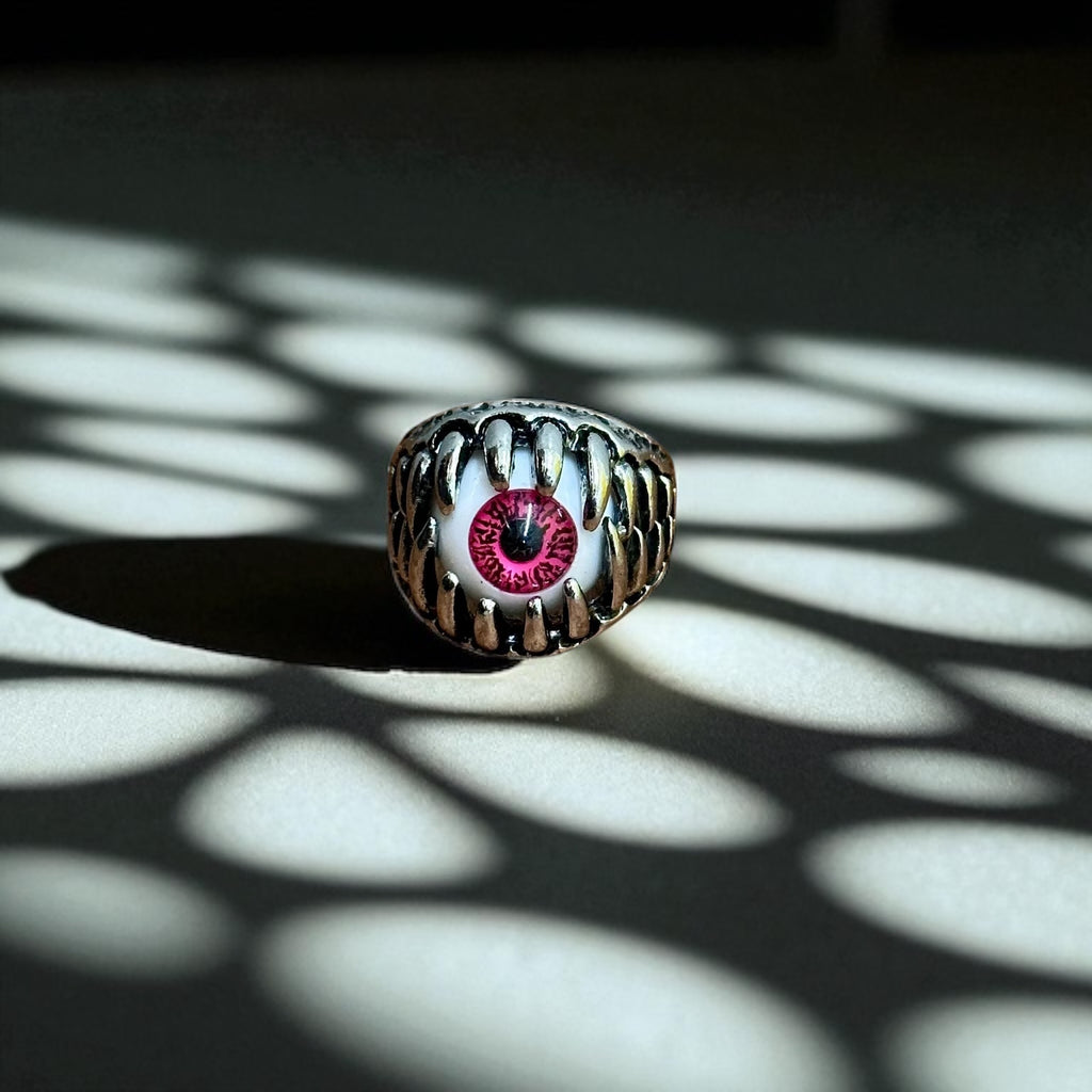 Novelty Party Horror Eyeball Teeth Ring Dark Silver Tone - Size X