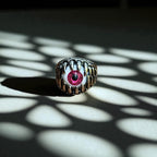 Novelty Party Horror Eyeball Teeth Ring Dark Silver Tone - Size X