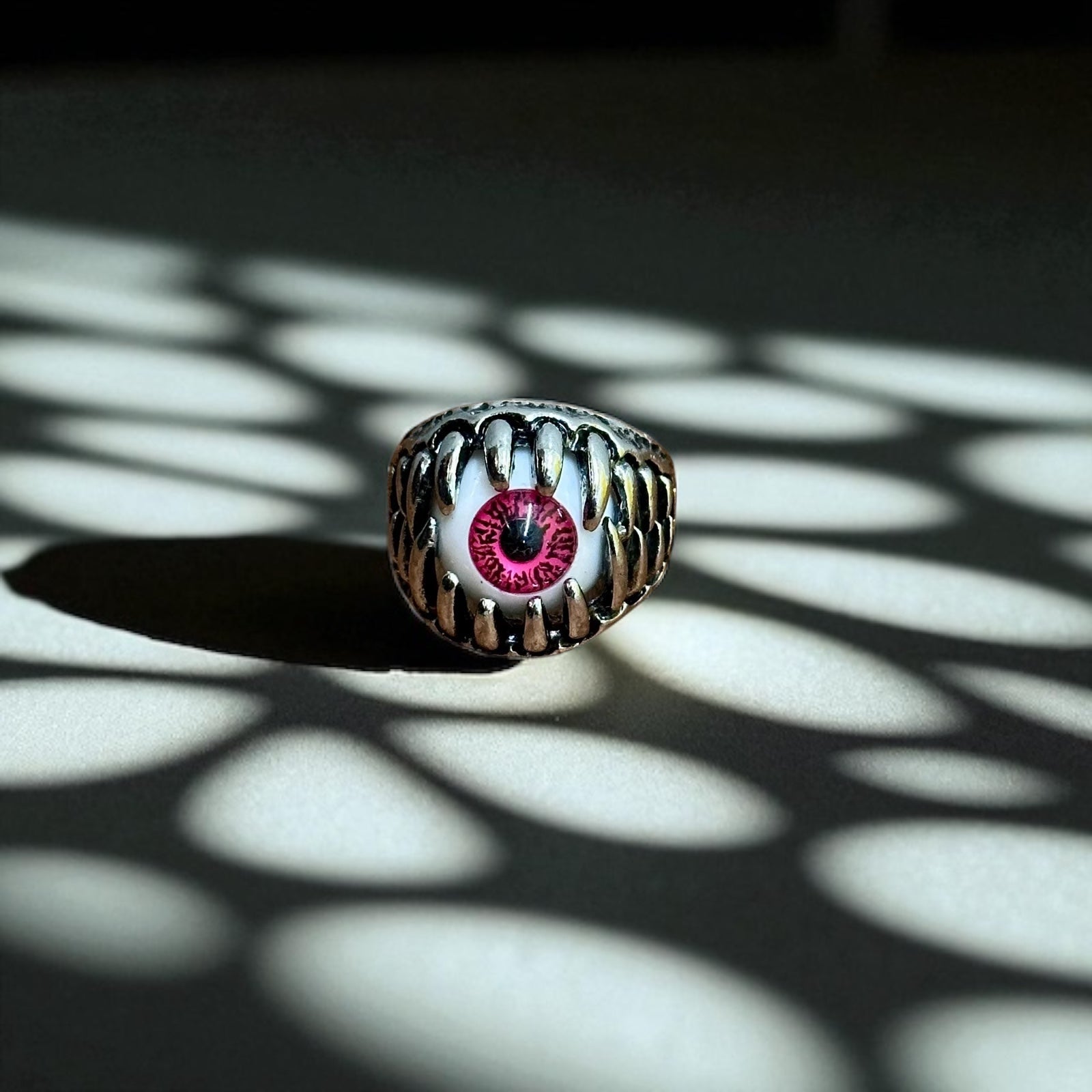 Novelty Party Horror Eyeball Teeth Ring Dark Silver Tone - Size X