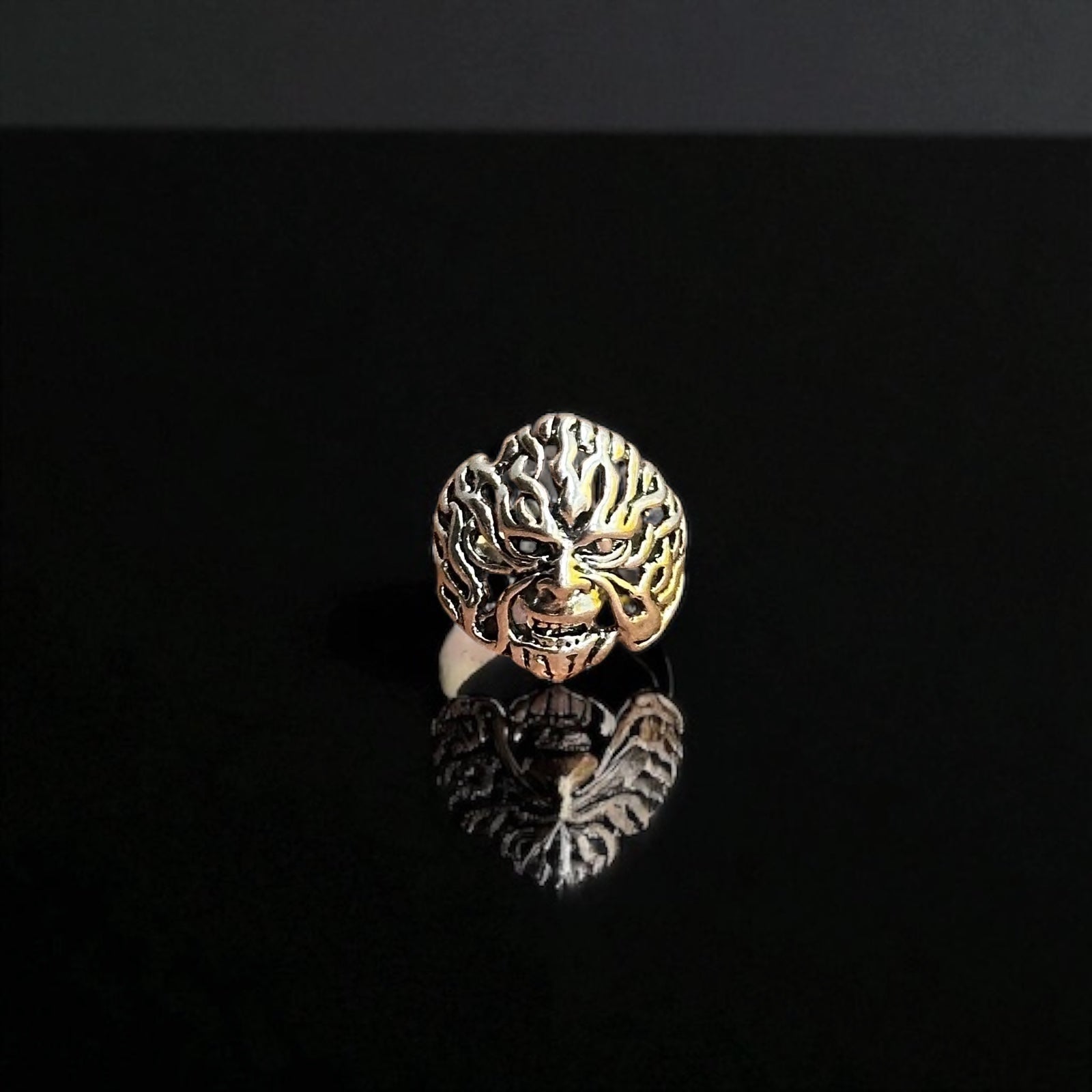 Oversized Gothic Horror Demon Skull Statement Ring Silver Tone Halloween Witch Ring - Various Sizes