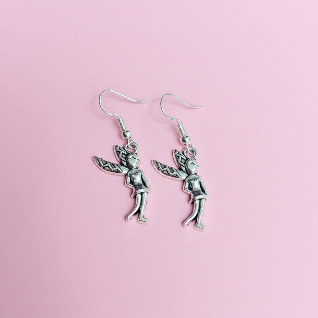 Posing Fairy Charm Drop Earrings pink