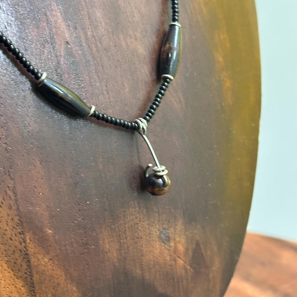 Vintage Unique Ethnic Tribal Single Bead Necklace Black/Brown