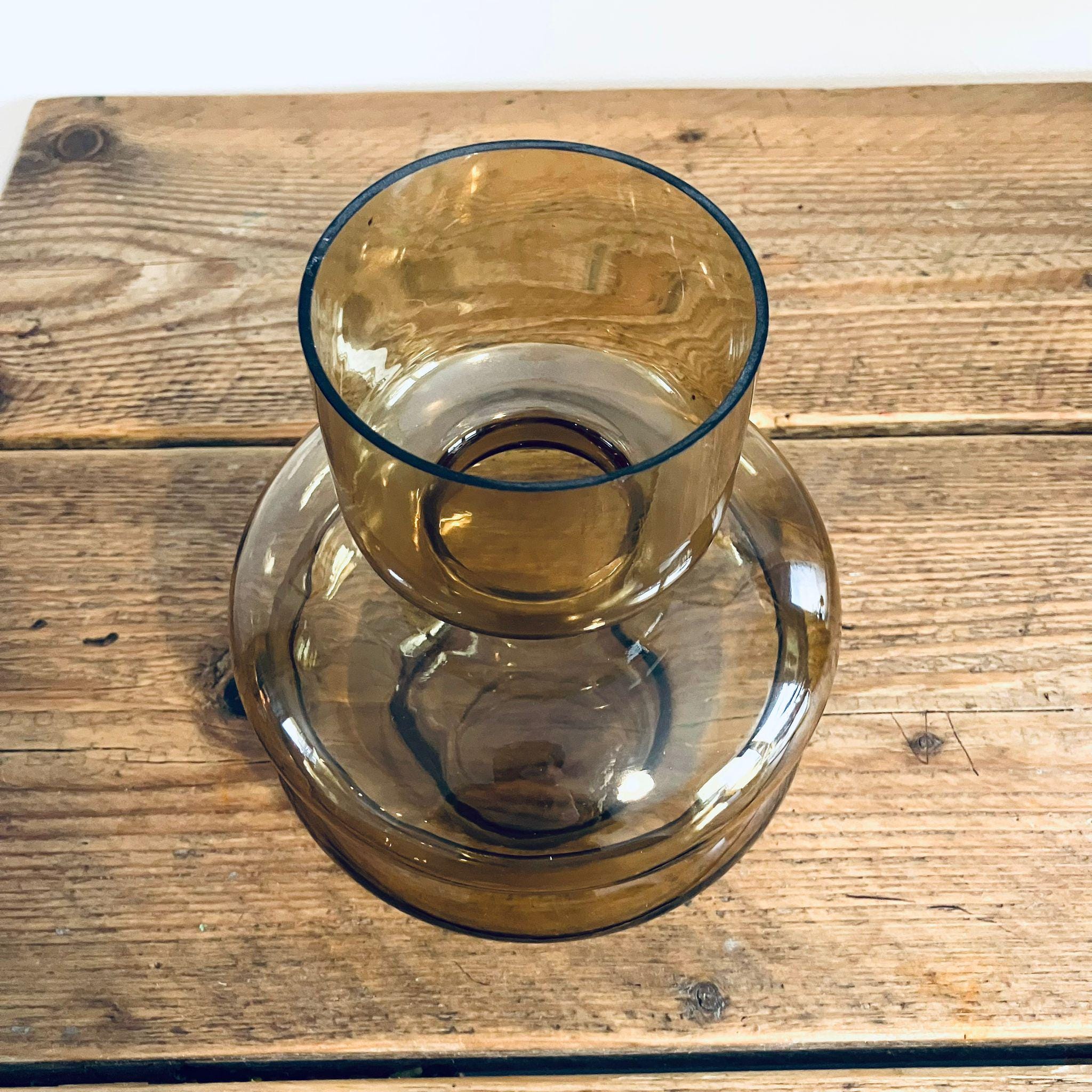 70s Inspired Glass Tubular Vase Dark Yellow Brown Retro Gift 20cm
