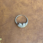 Vintage Unique 925 Silver Diamante Pierced Heart Ring - Size P 1/2