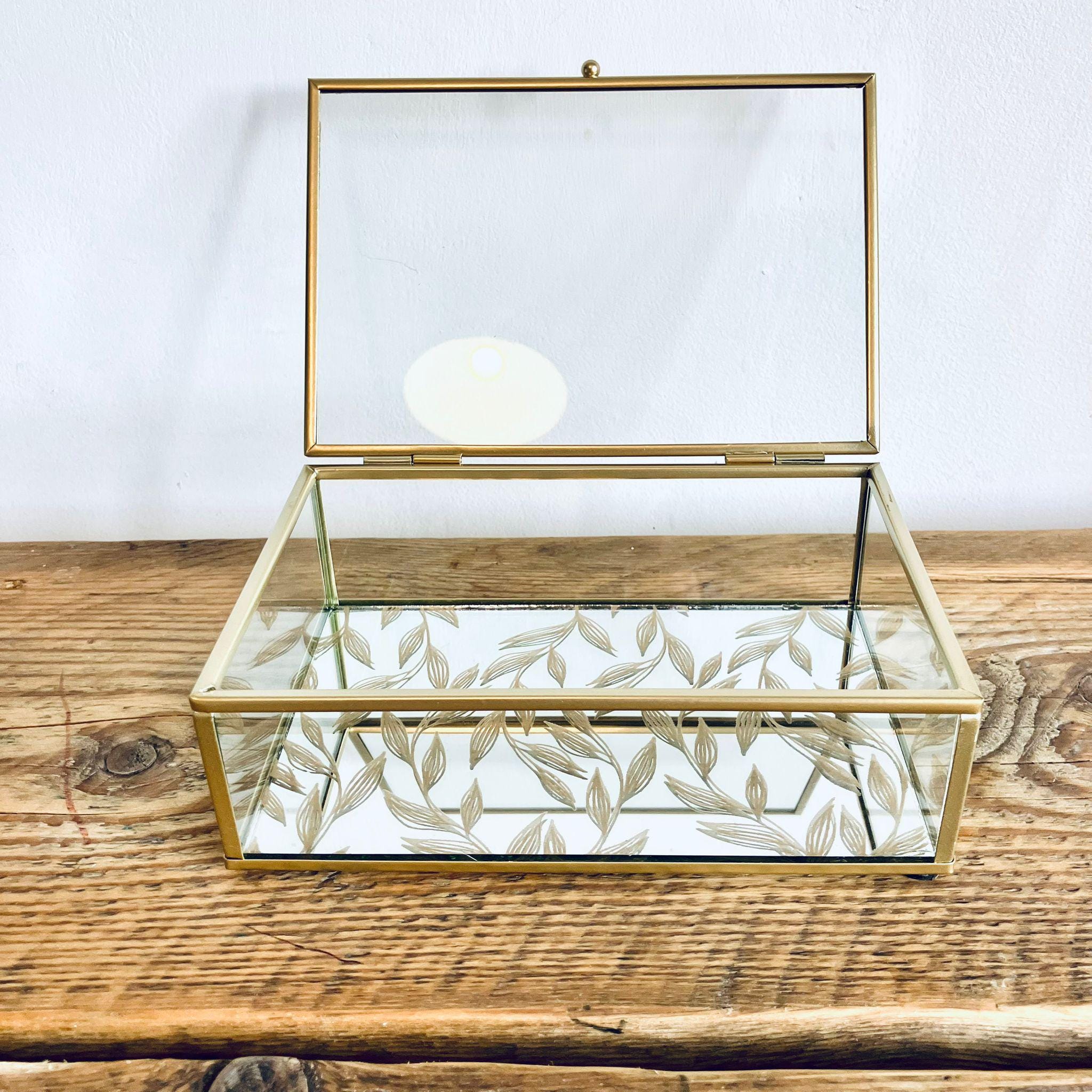 Vintage Style Medium Ornate Glass Floral Jewellery Trinket Storage Box Gift 21cm