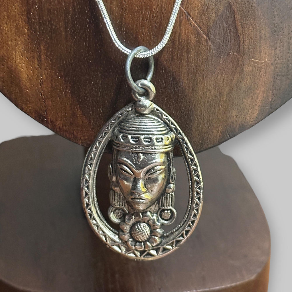 Vintage Large Buddha Pendant Necklace Silver Tone Long Necklace Lucky Friendship Gift