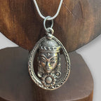 Vintage Large Buddha Pendant Necklace Silver Tone Long Necklace Lucky Friendship Gift