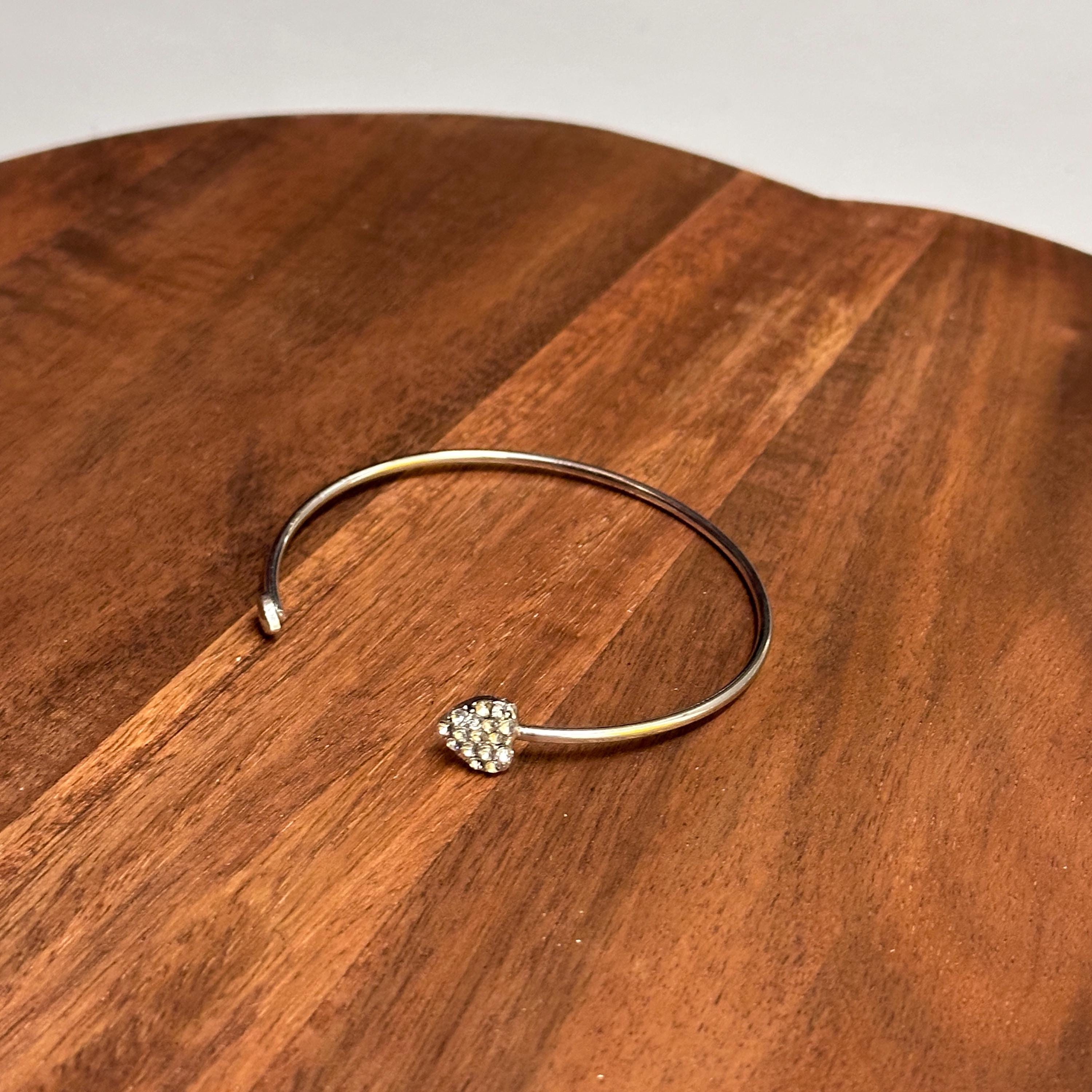 Vintage Open Heart Diamante Bangle Split Bracelet Silver Tone Jewellery